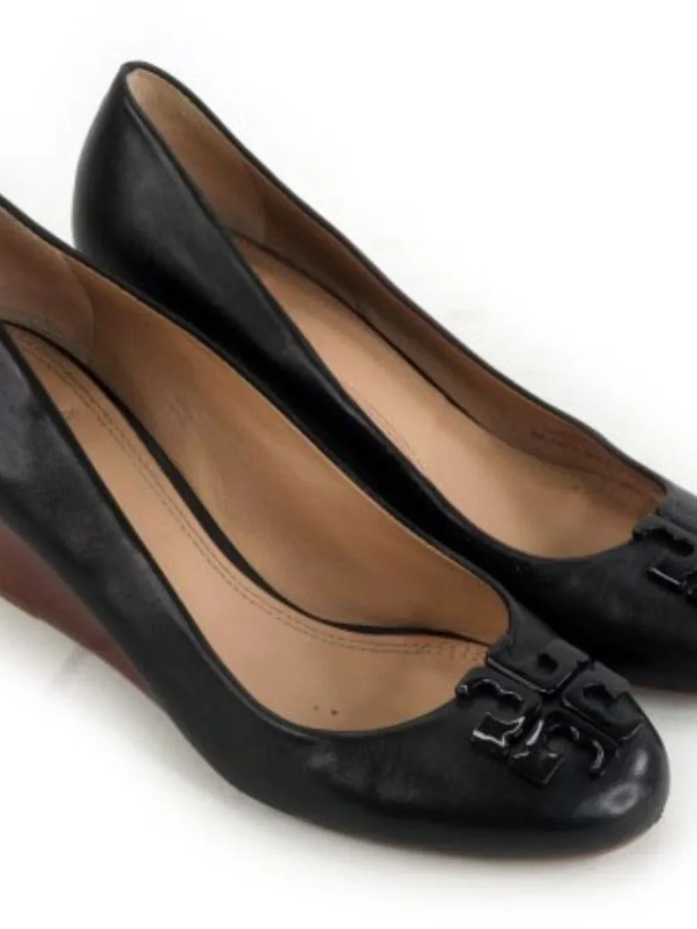 Tory Burch Black Leather Sally Wedge Pumps Size 8.5M